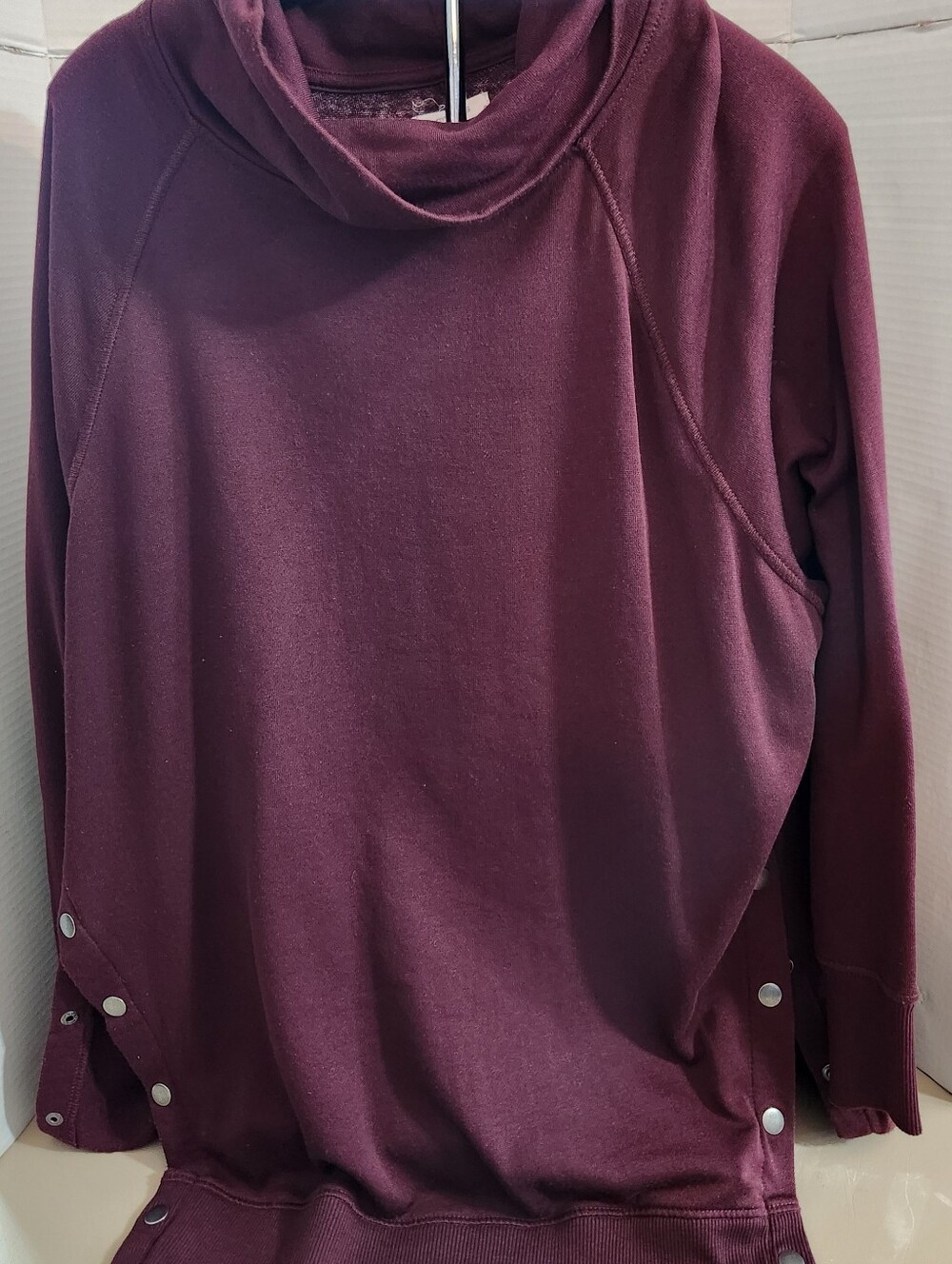 Maurices Burgundy Cowl Neck Sweatshirt With Side Buttom Detail